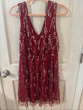 Southern Fried Chics Wine and Sequined Midi Dress, Size Large